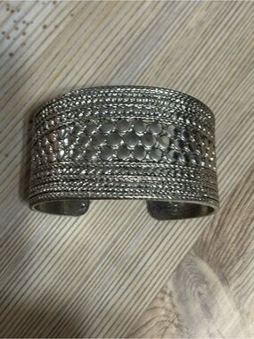 Chicos Textured Silver-Tone Wide Cuff Bracelet
